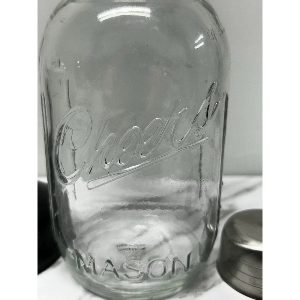 Vintage Mason Cheers Jar Cocktail Shaker With Strainer Lid